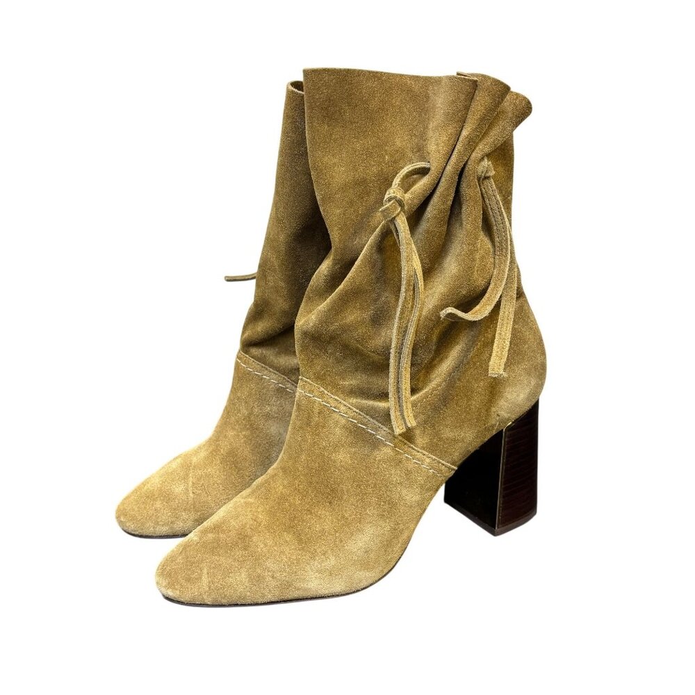 Tory Burch Suede Brown Block Heel Booties Size 7.5